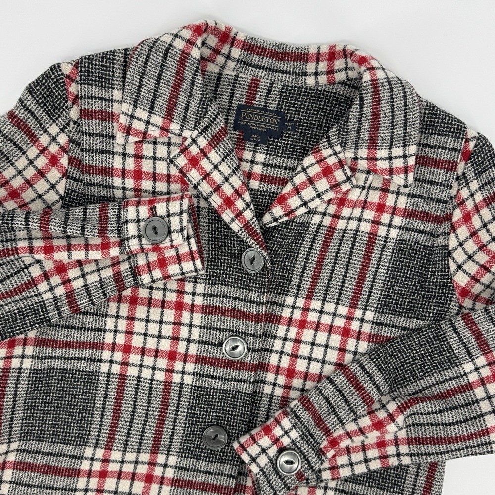 Pendleton Womens Wool Plaid Jacket Petite M‎ USA Red Black Button Front Blazer